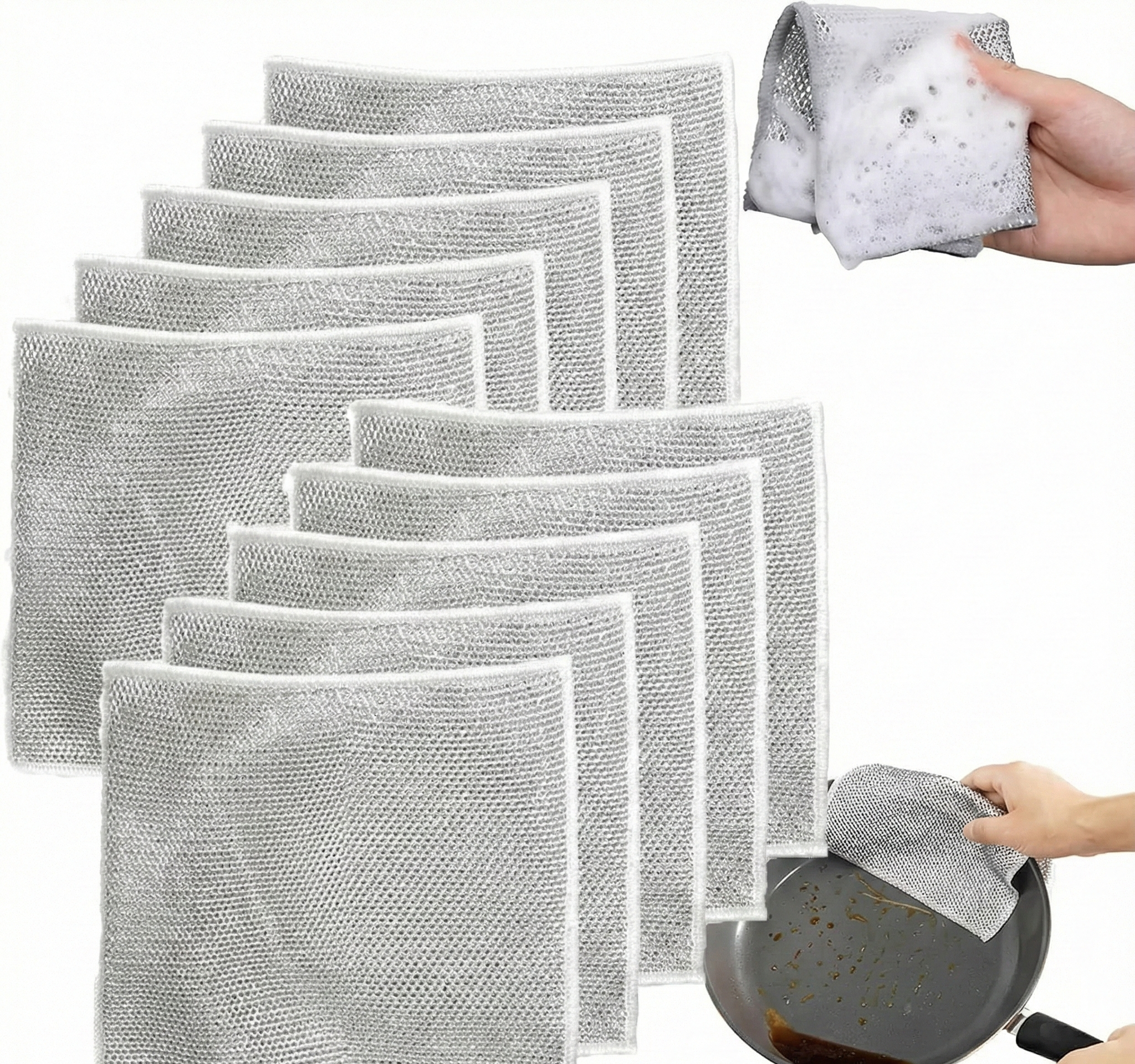 Multipurpose Wire Dishwashing Rags for Wet and Dry (Pack of 10)