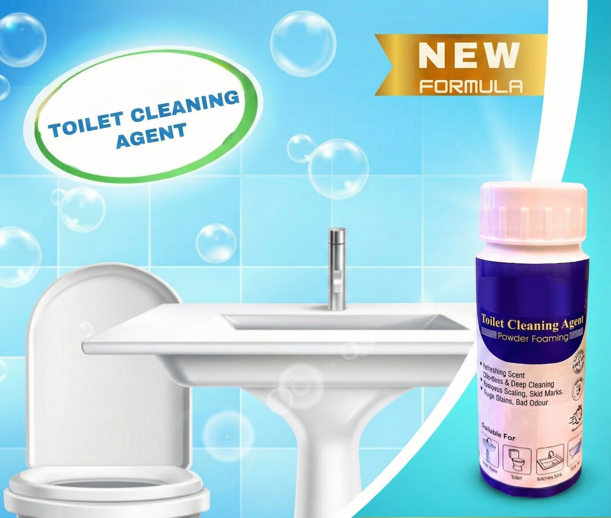 Toilet & Sink Cleaning Agent - Powder Foam Formula - 100g x 2