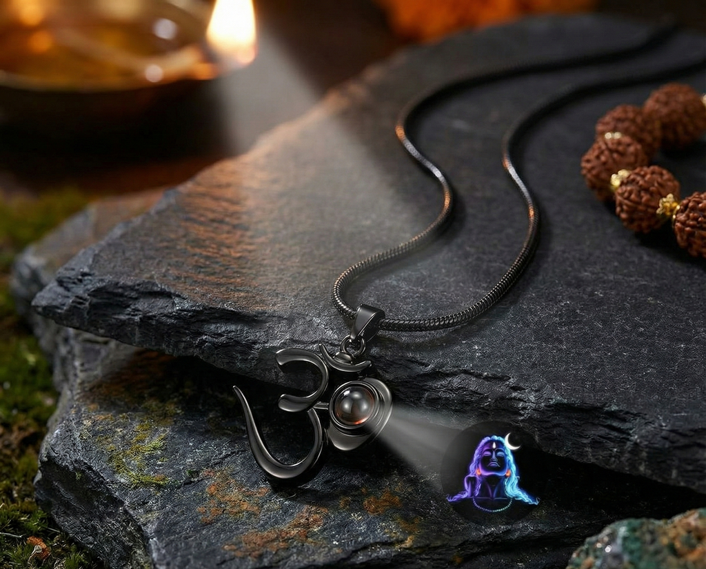 Divine Om Pendant with Adiyogi - Black Stainless Steel Edition