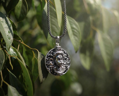 Divine Hanuman Ji Pendant with Oxidized Silver Chain