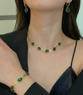 Oval Green Crystal Pendant Necklace Set With Bracelet