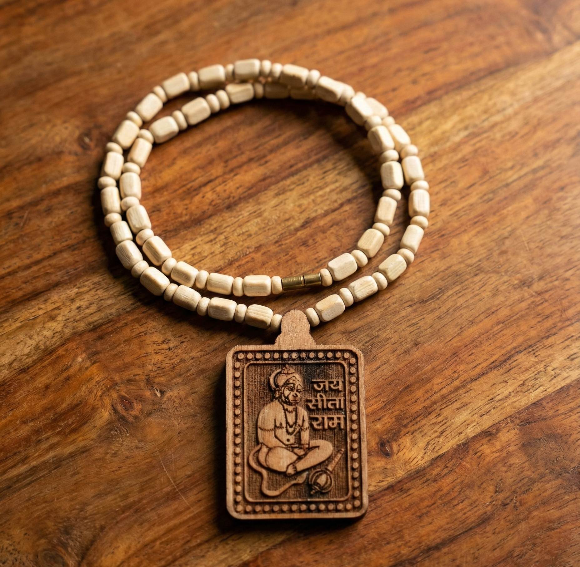 Tulsi Kanthi Mala With Hanuman Pendant Wood Locket