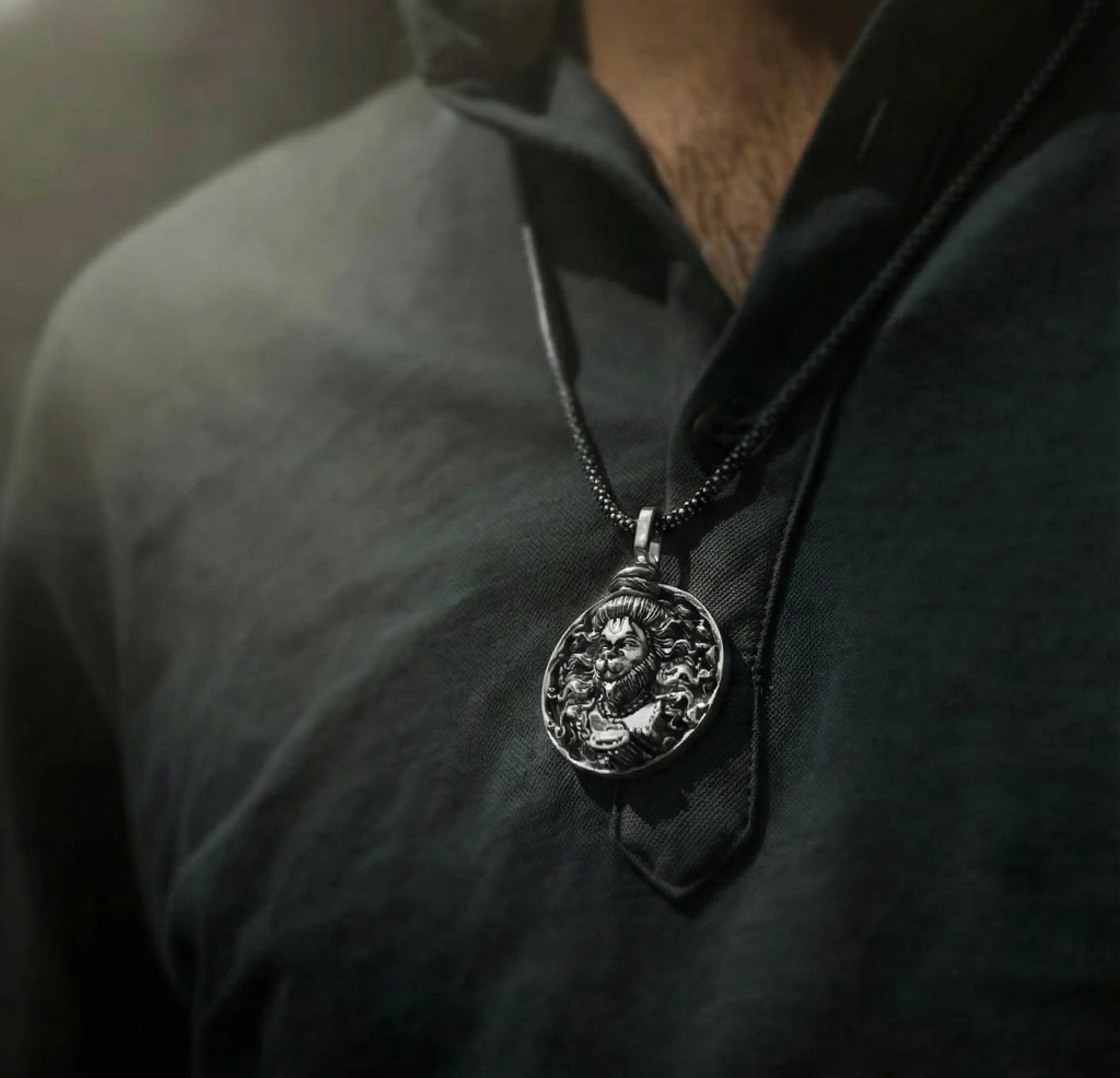 Divine Hanuman Ji Pendant with Oxidized Silver Chain