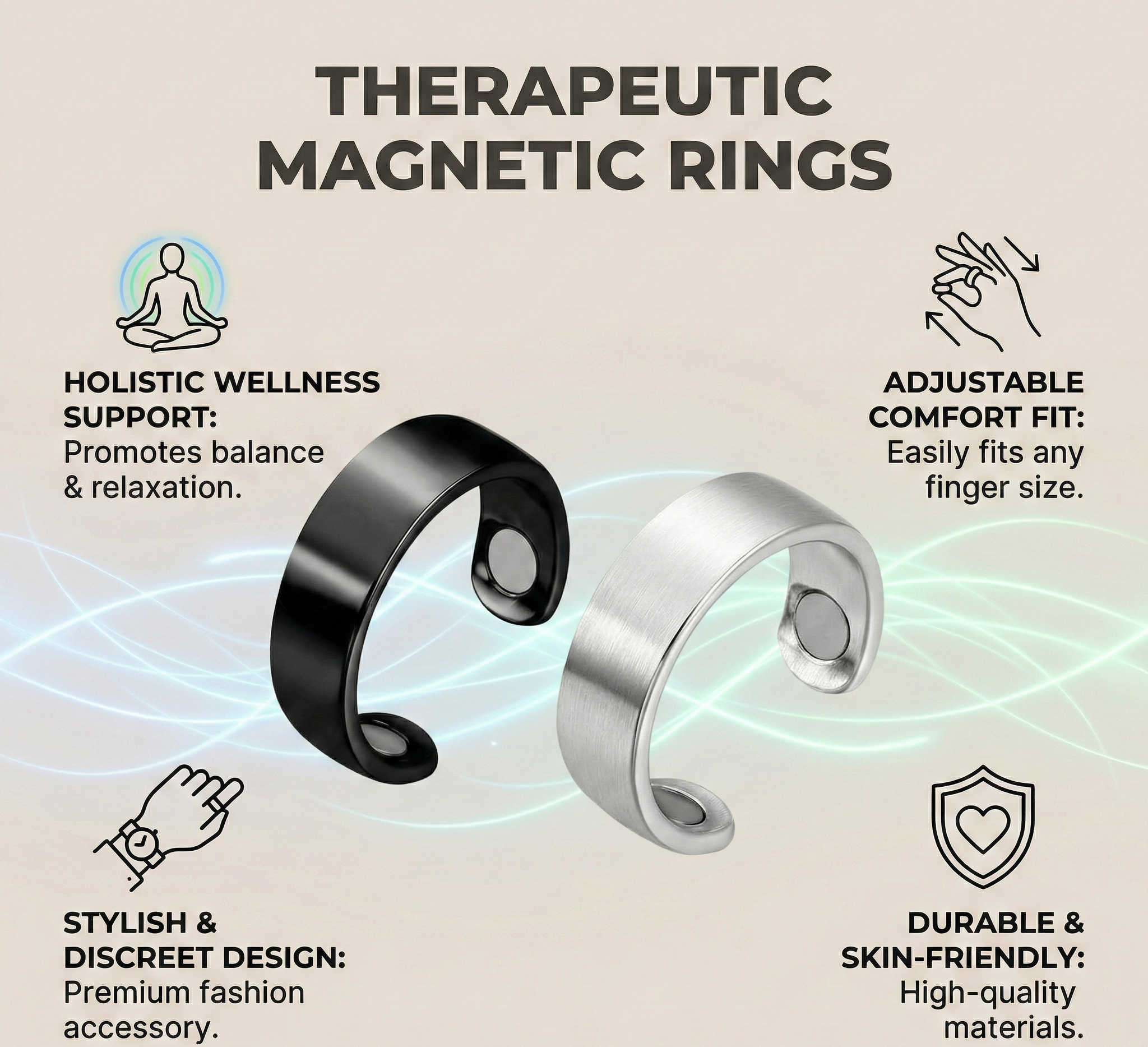 2-Piece Magnetic Therapy Ring Set for Lymphatic Drainage & Detox