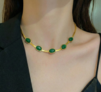 Oval Green Crystal Pendant Necklace Set With Bracelet