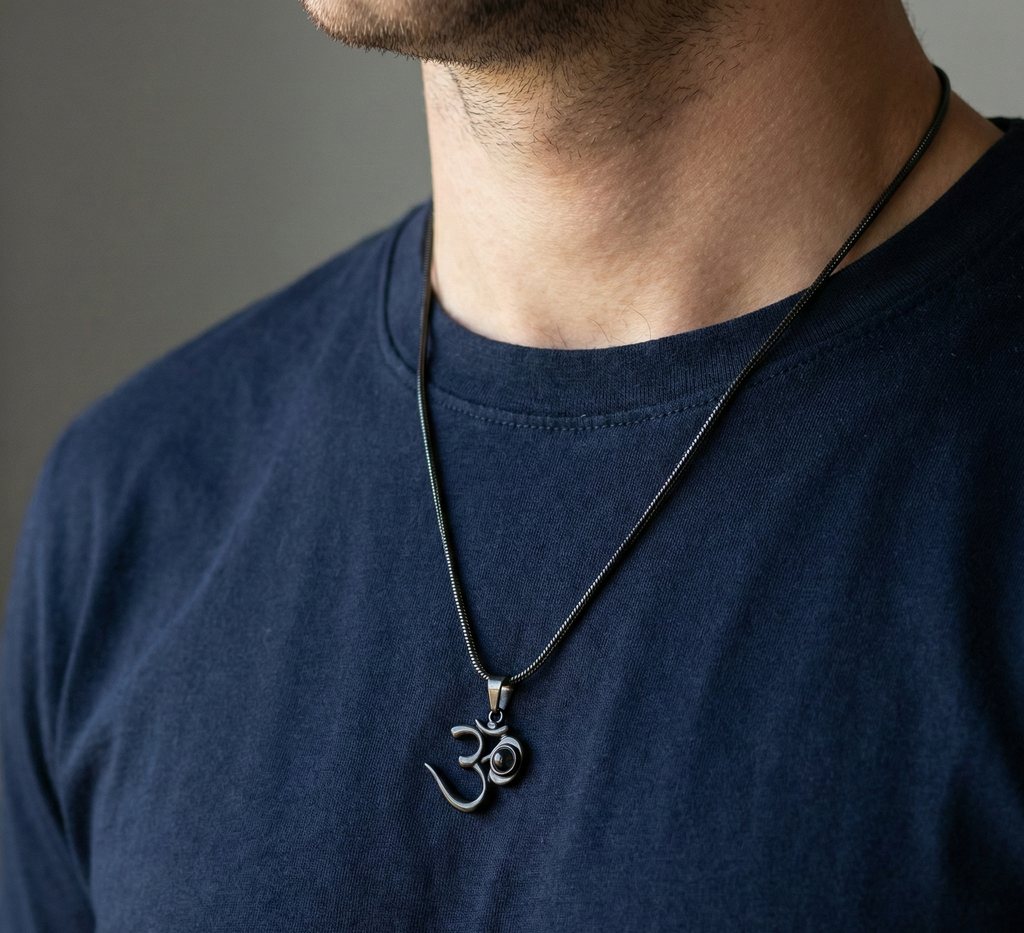 Divine Om Pendant with Adiyogi - Black Stainless Steel Edition