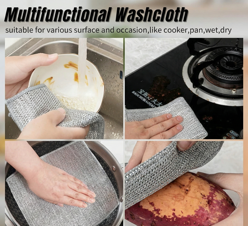 Multipurpose Wire Dishwashing Rags for Wet and Dry (Pack of 10)